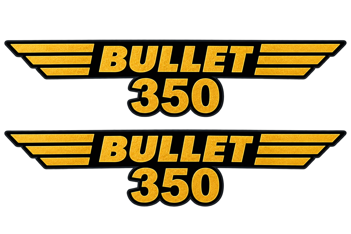 Royal Enfield Bullet 350 Tool Box Golden Emblem Sticker Pack of 2| Royal Enfield Classic Electra Standard 350 Tool Box Golden Sticker Set.
