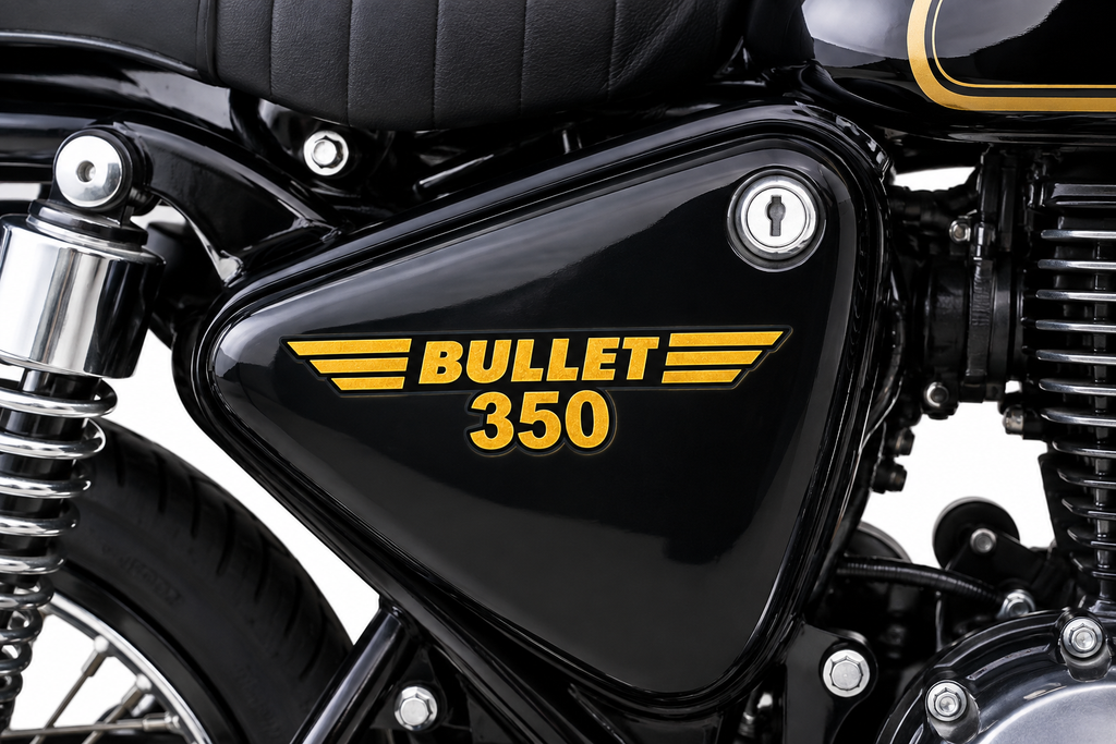 Royal Enfield Bullet 350 Tool Box Golden Emblem Sticker Pack of 2| Royal Enfield Classic Electra Standard 350 Tool Box Golden Sticker Set.