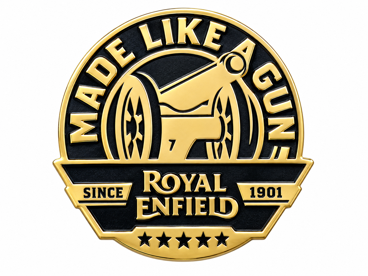 Royal Enfield Made Like A Gun Gold Black Sticker for Side Panel, Toolbox, Battery Box & Rear Mudguard