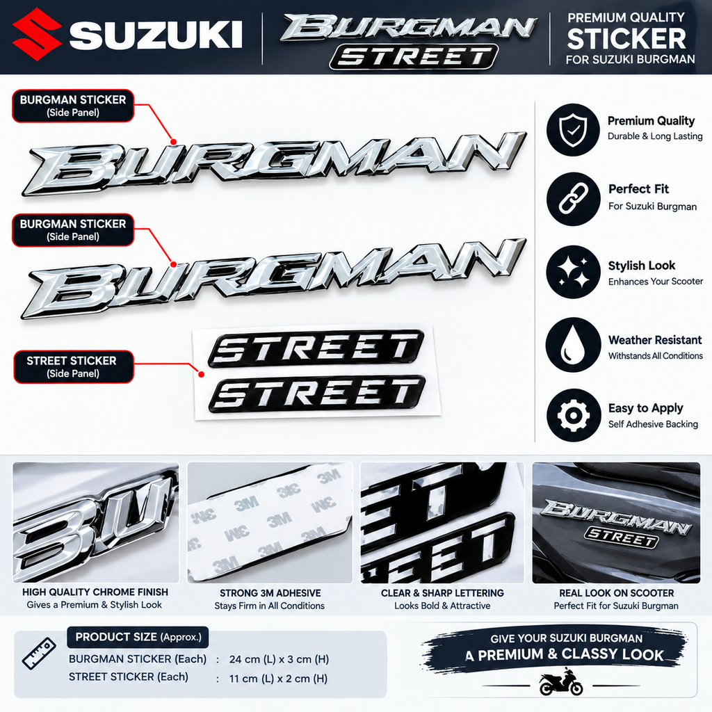 Suzuki Burgman Street 125 Sticker | Premium 3D Look BURGMAN STREET Side Panel Decal | Burgman Side Panel Sticker | Burgman Scooter Sticker.