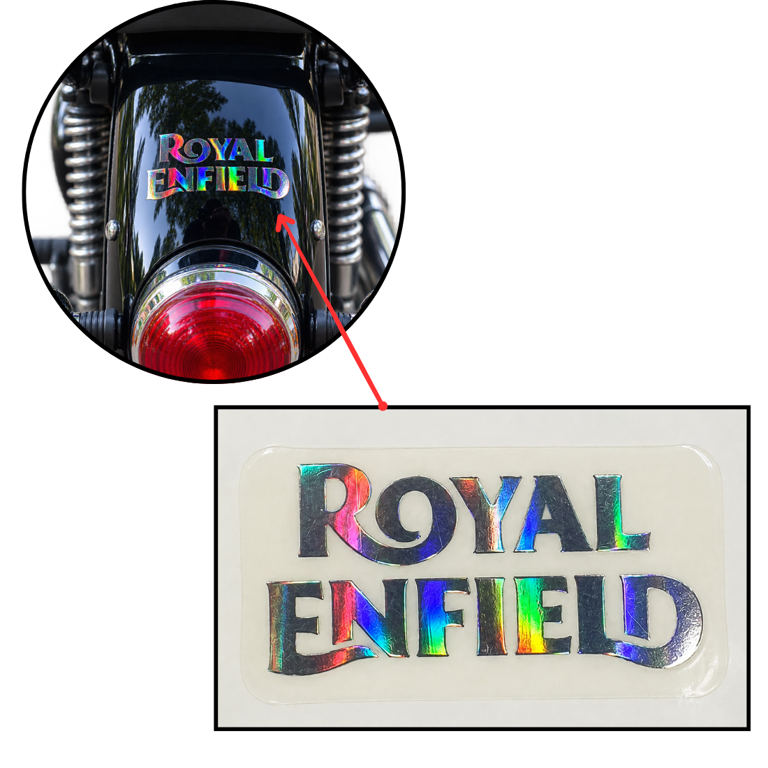 Royal Enfield Rear Mudguard Holographic Logo Sticker | Back Fender Chrome Decal for Royal Enfield all models.