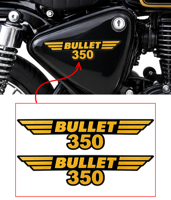 Royal Enfield Bullet 350 Tool Box Golden Emblem Sticker Pack of 2| Royal Enfield Classic Electra Standard 350 Tool Box Golden Sticker Set.